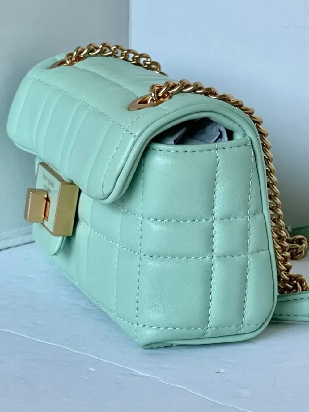 Kate Spade Evelyn Small Quilted Leather Chain Shoulder Bag Pistachio